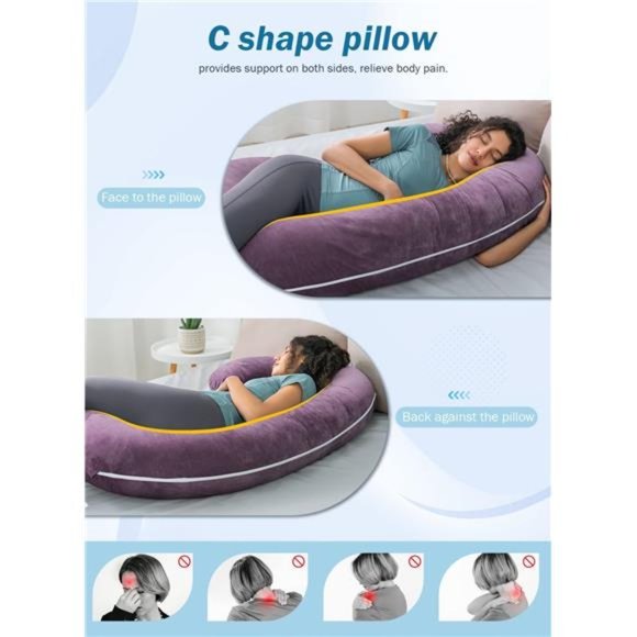 C-Shaped Pregnancy Pillow, Full Body Support Sleeping & Nursing Removable Cover - Picture 5 of 7